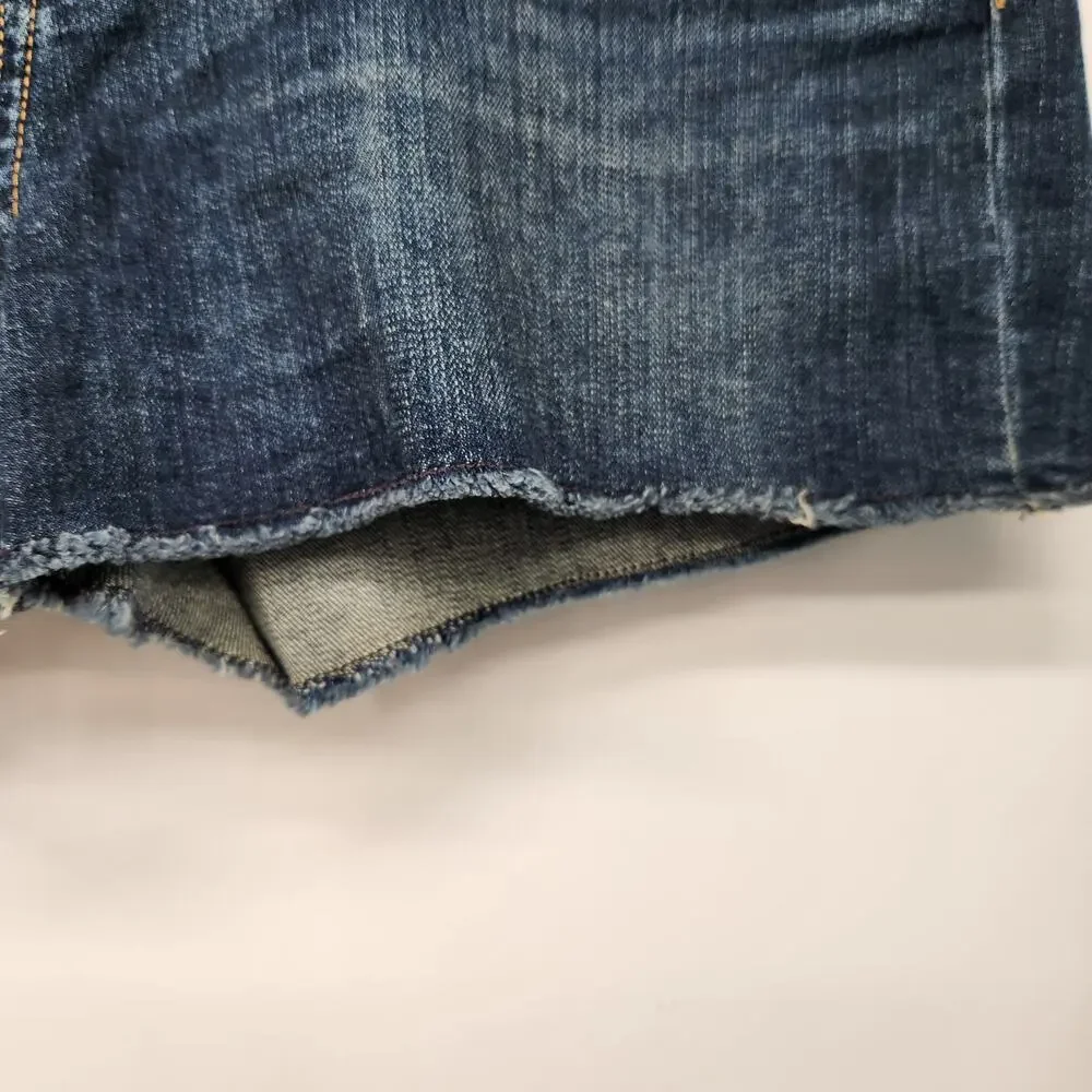 Paige Catalina Mid Rise Blue Denim Jean‎ Frayed Hem Cutoff Shorts Women's 28